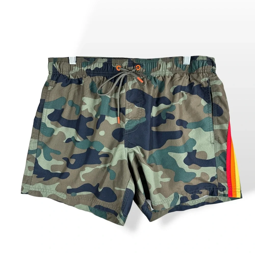 Sundek Mens Swim Trunks Size Large Camo Rainbow Stripe Swimming Board Shorts